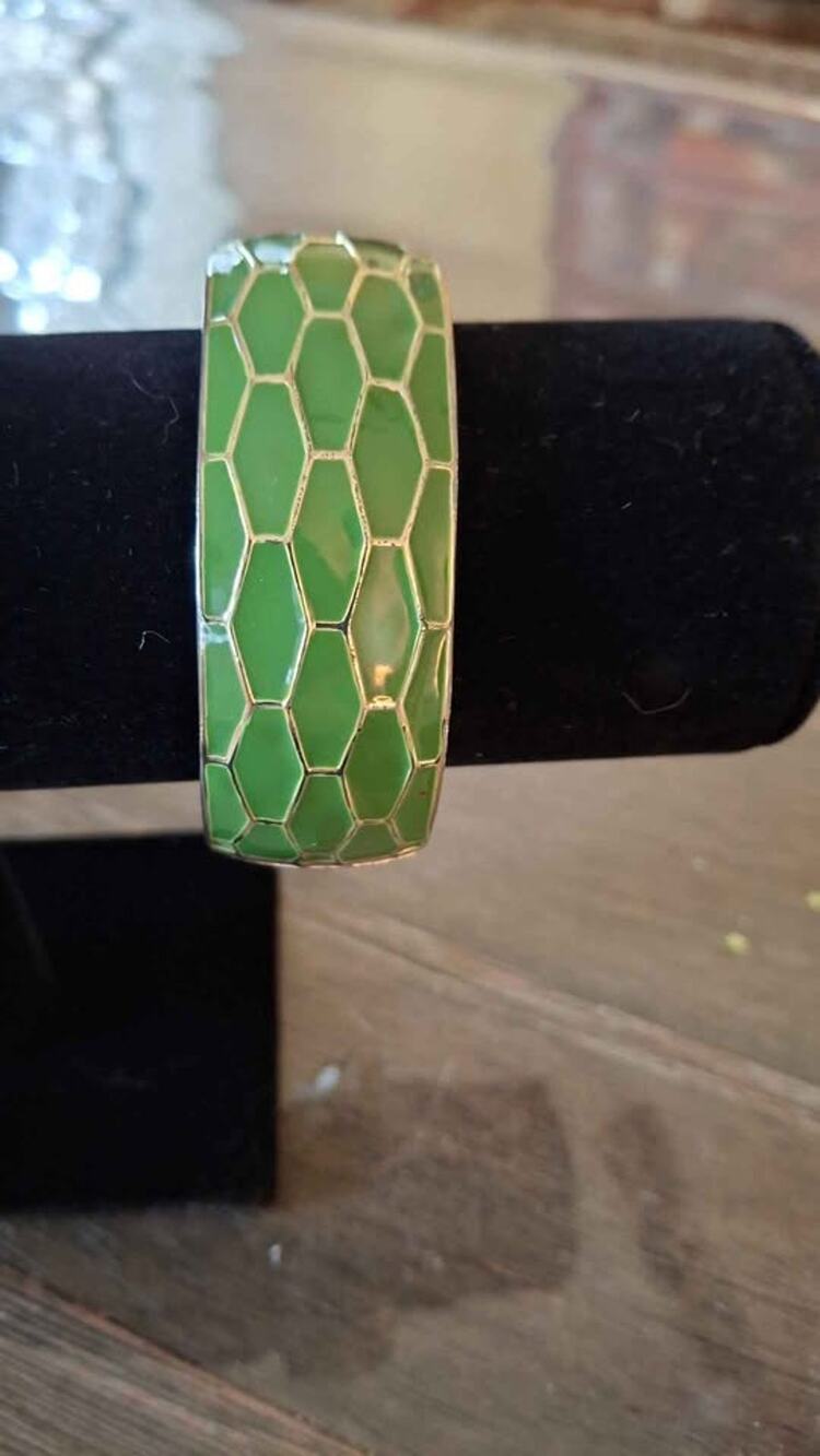 Green Enamel Hexagonal Bangle Bracelet